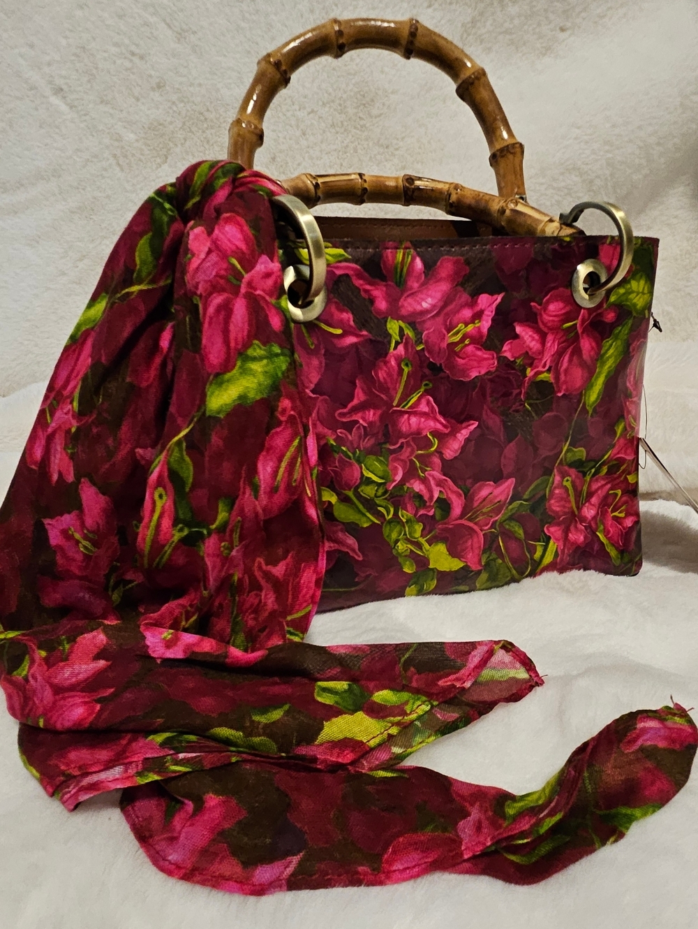Patricia Nash Leather Empoli Bougainvilleas Satchel with shoulder Strap